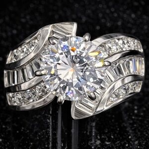Victoria Wieck vintage CZ brilliant solitaire baguettes engagement wedding ring
